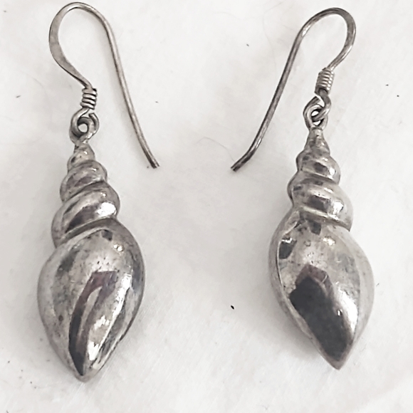 Vintage Sterling Silver Seashell Dangle Earrings - Picture 3 of 6